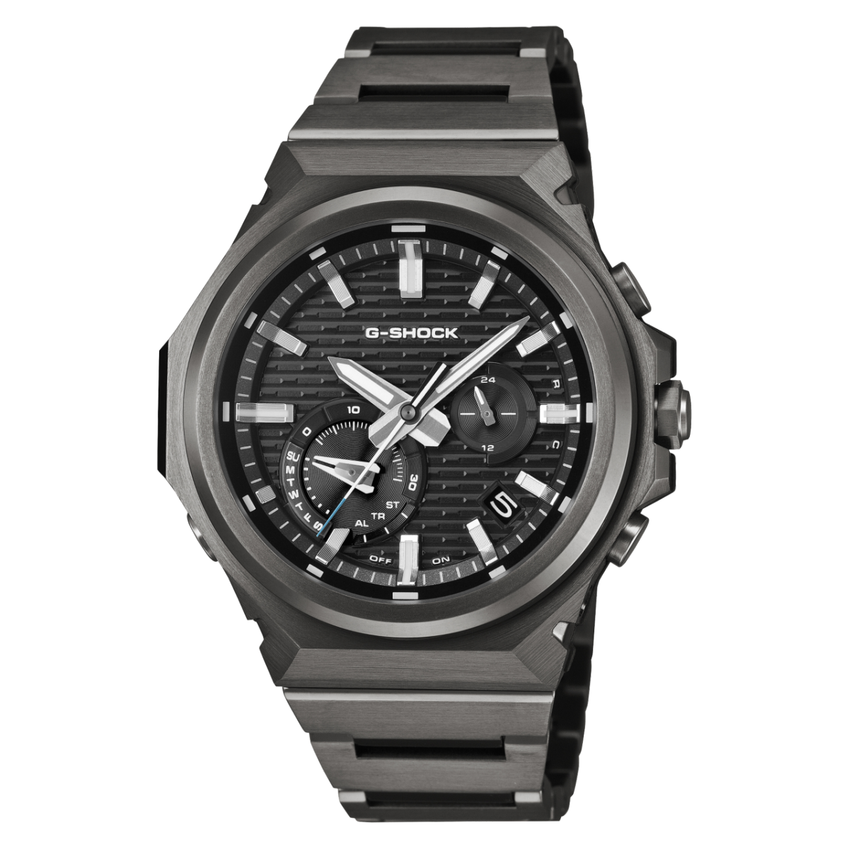 Casio G-SHOCK G-STEEL Herrenuhr mit schwarzem Metallarmband und analogen Zeigern