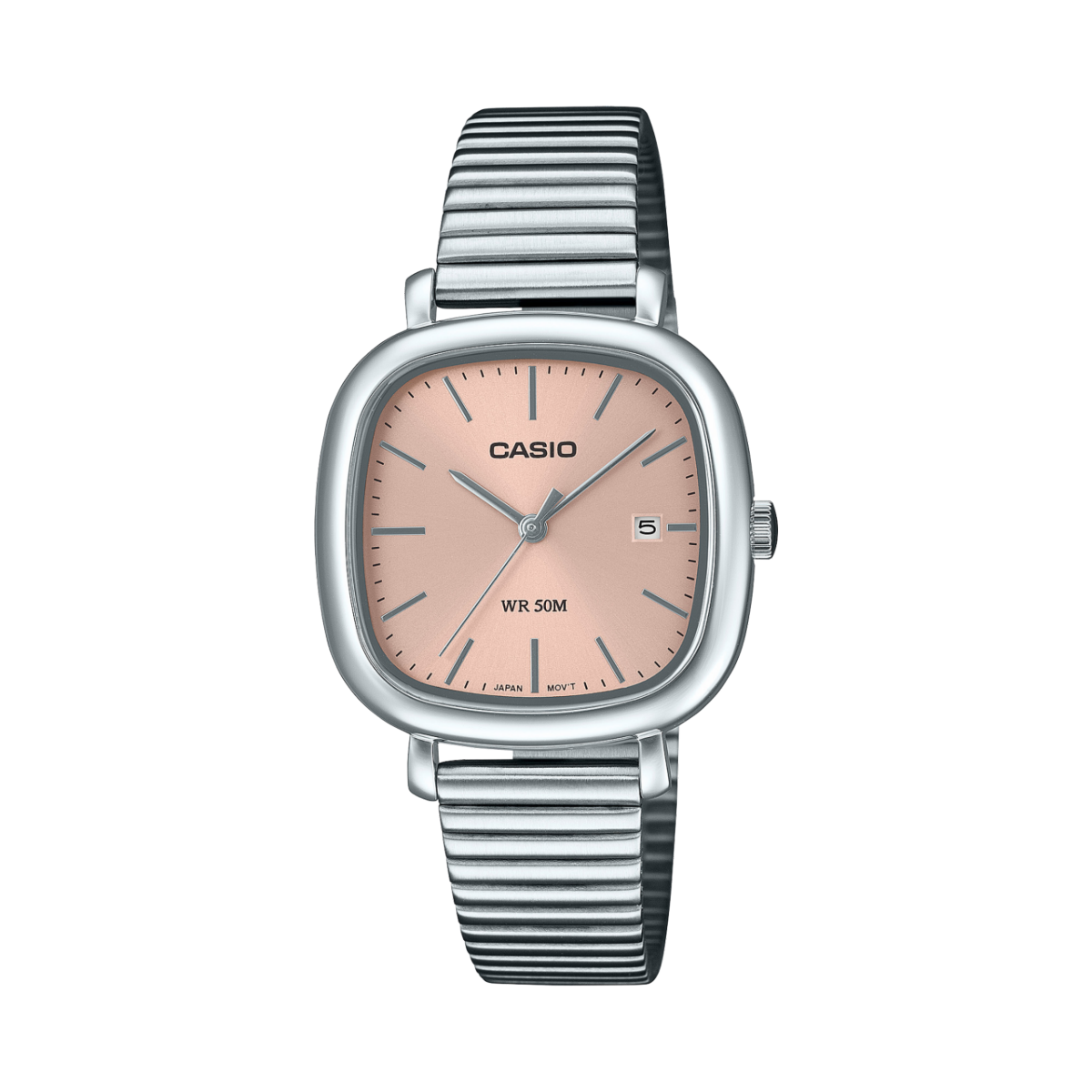 Casio Damen-Armbanduhr mit roséfarbenem Zifferblatt, Datumsanzeige und Metallarmband