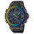 Casio G-Shock Herrenuhr mit schwarzem Gehäuse, Regenbogen-Lünette und blauem Zifferblatt