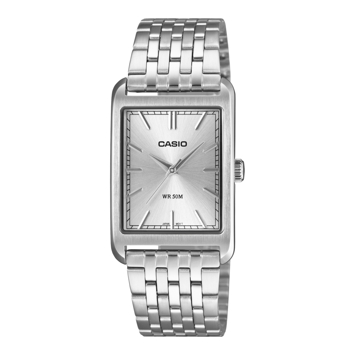 Casio Herrenuhr mit silbernem Metallarmband und viereckigem Zifferblatt, Mineralglas