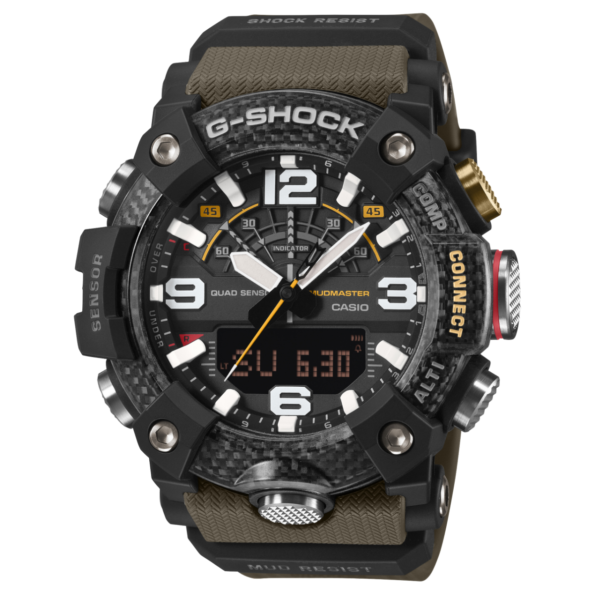 Casio G-Shock Mudmaster Herrenuhr mit schwarzem Gehäuse, Digitalanzeige und Kunstharzband