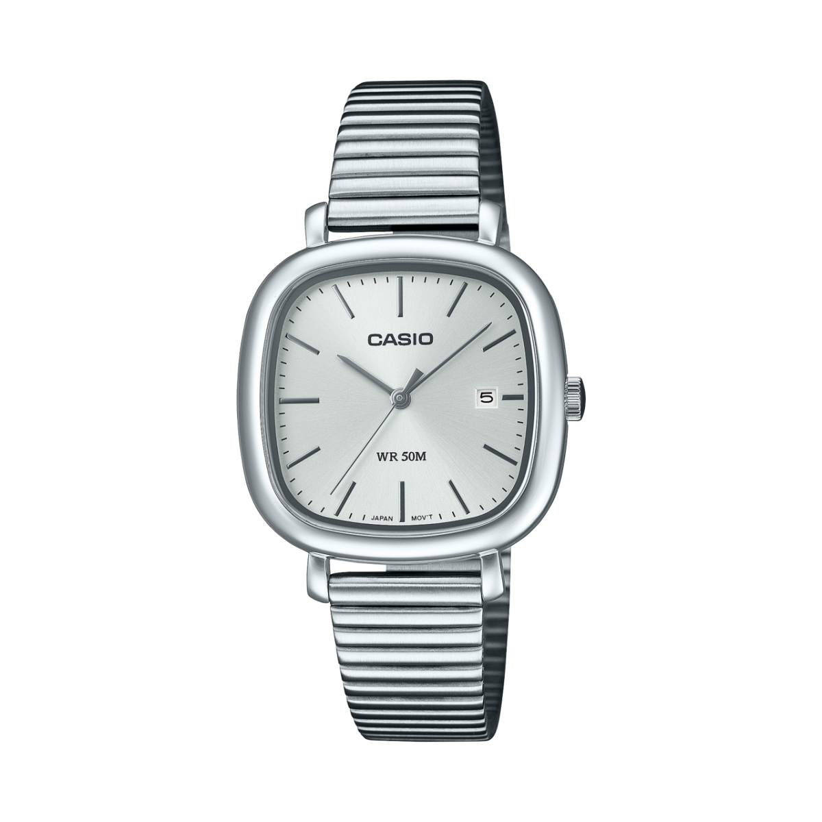 Casio LTP-B166D-7AVEF Damenarmbanduhr mit Metallband, silbernem Zifferblatt, Datum