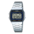 Herrenarmbanduhr mit silbernem Edelstahlarmband und blauem Digitaldisplay
