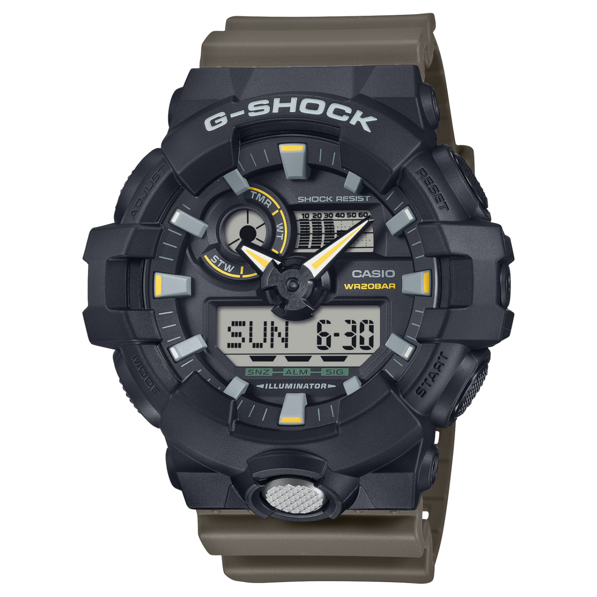 Casio G‑SHOCK Herrenuhr mit schwarzem Gehäuse, Analog- und Digitalanzeige, Silikonarmband
