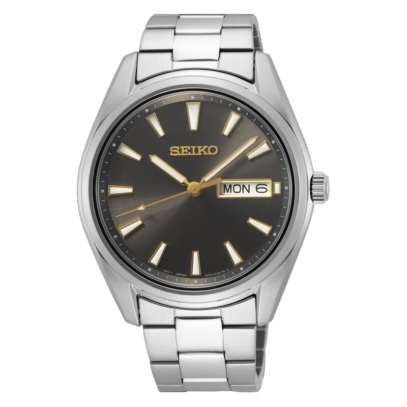 Montre pour homme : bracelet en métal argenté, cadran noir, aiguilles dorées