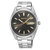 Montre pour homme : bracelet en métal argenté, cadran noir, aiguilles dorées