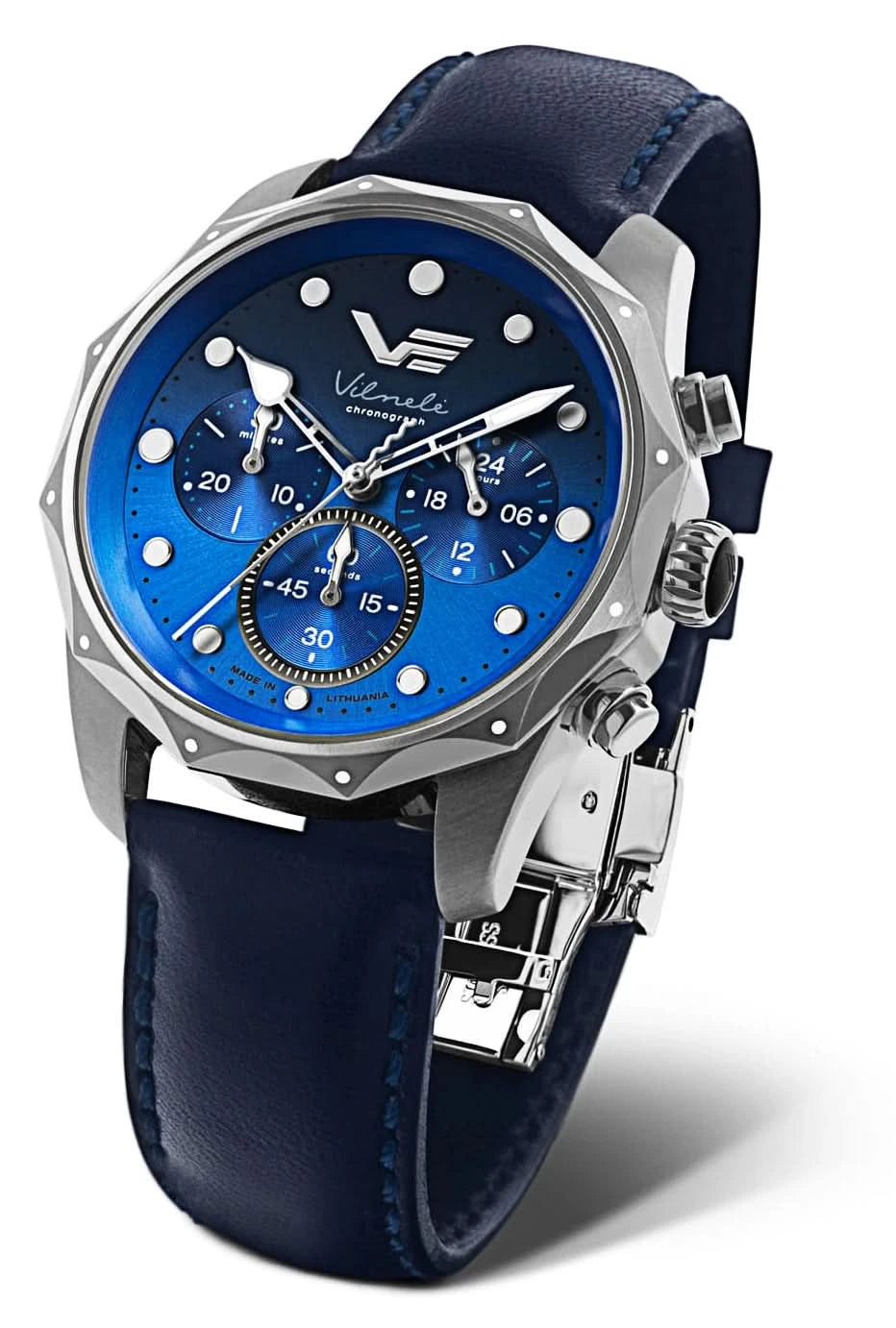 Bracelet de montre pour femme avec cadran bleu, bracelet en cuir et boîtier en acier inoxydable argenté