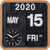 Horloge murale avec affichage de date à bascule, cadre orange, 2020 15 mai ven, aiguilles des heures