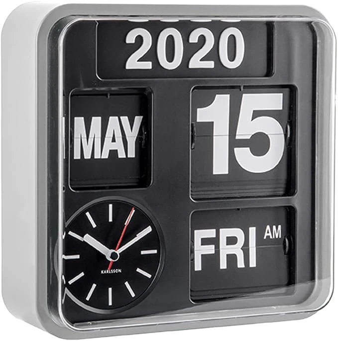 Horloge murale Karlsson avec cadran noir, affichage de la date 2020, MAY et 15, horloge à aiguilles