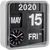 Horloge murale Karlsson avec cadran noir, affichage de la date 2020, MAY et 15, horloge à aiguilles