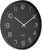 Horloge murale ronde avec cadran noir et chiffres blancs, bordure en métal