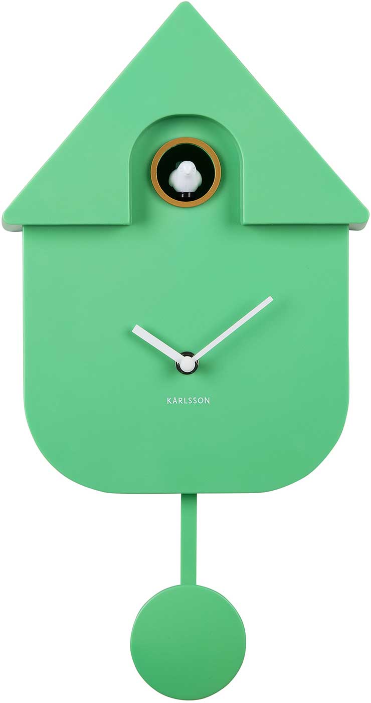 Horloge murale design mangeoire à oiseaux en plastique vert avec aiguilles