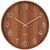 Horloge murale ronde en bois avec marqueurs d'heures et aiguilles argentés, bois marron