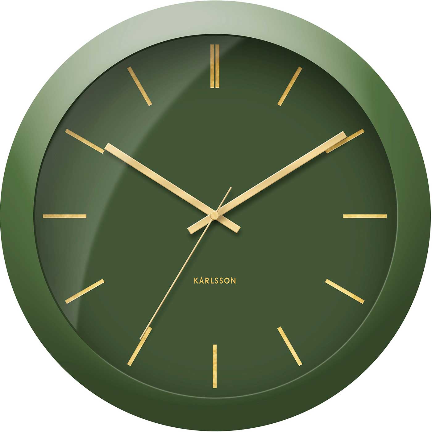 Horloge murale avec cadran vert foncé et aiguilles dorées, Karlsson