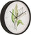 Wanduhr mit botanischen Blättern im Rundrahmen, schwarze Zeiger auf hellem Zifferblatt