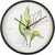 Wanduhr mit botanischen Blättern, schwarzem Rand, Zeiger auf weißem Zifferblatt