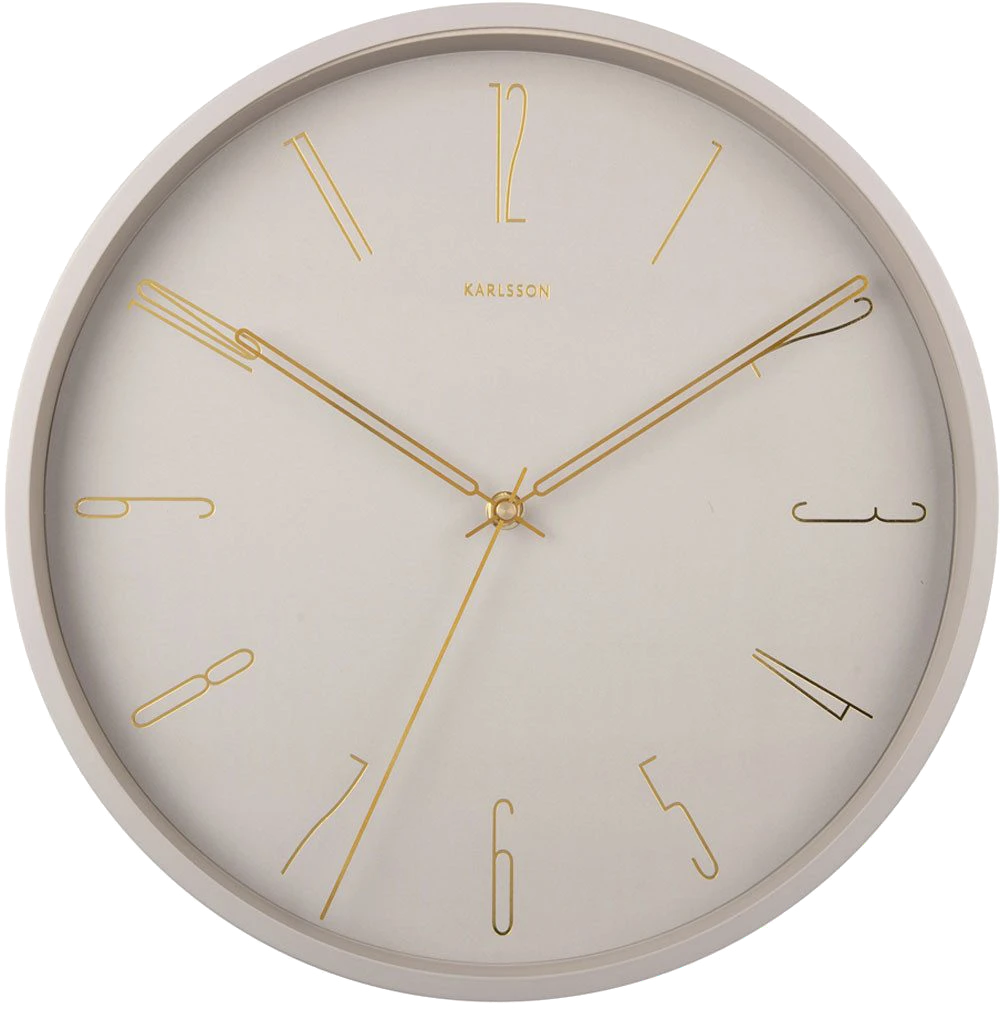 Horloge murale ronde avec cadran beige et chiffres arabes dorés, Karlsson