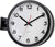 Horloge murale avec cadre noir, cadran blanc et trotteuse rouge, support latéral.