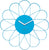 Horloge murale avec motif floral bleu, aiguilles blanches et cadran rond