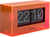 Orangefarbene Acryl-Tischuhr mit Flip-Zahlentafeln, Anzeige 22 und 10, Seitenansicht