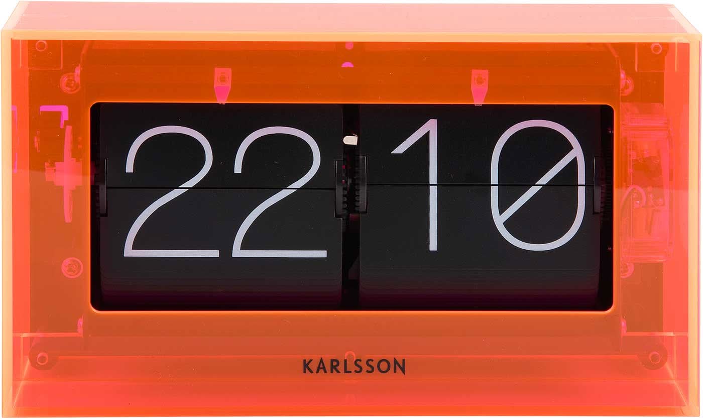 Orangefarbene Acryl-Tischuhr mit Flip-Zahlentafeln, Anzeige 22 und 10