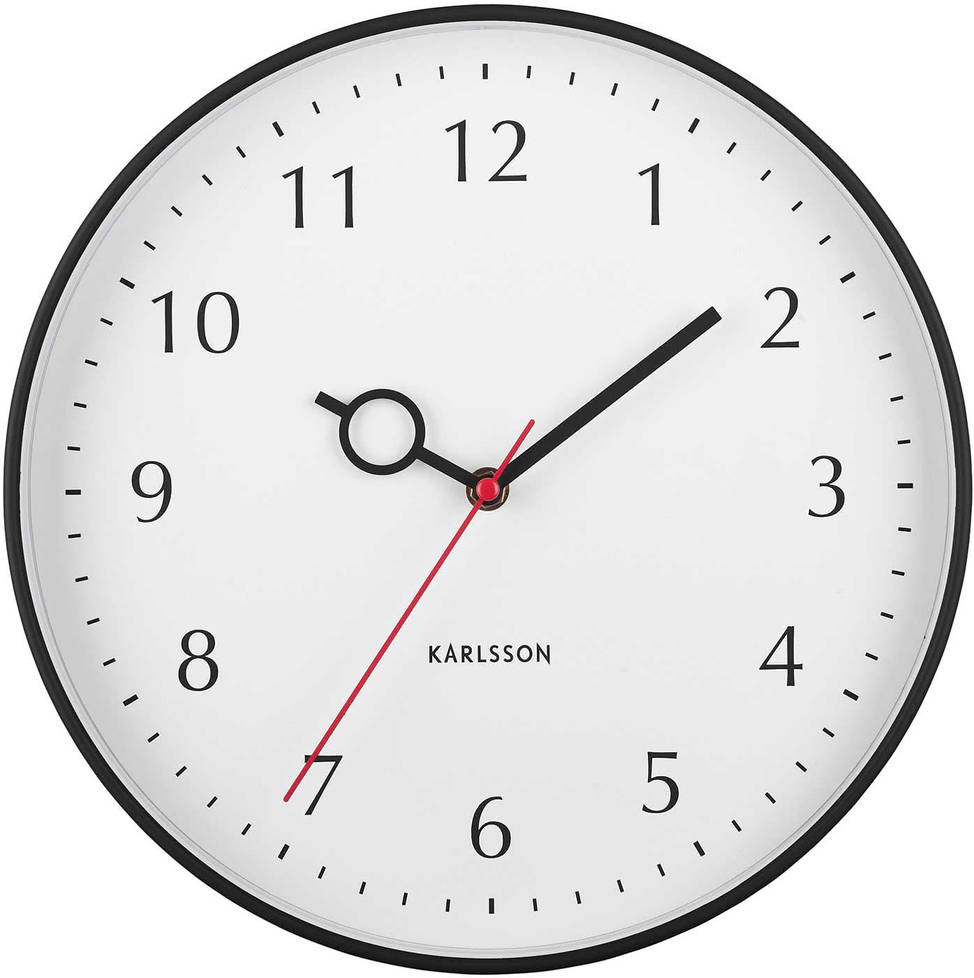 Horloge murale Karlsson avec boîtier en plastique, Ø 30 cm, cadran blanc et trotteuse rouge