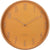 Horloge murale ronde en bois avec cadran orange, chiffres et aiguilles dorés