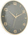 Horloge murale ronde avec cadran gris, chiffres dorés et aiguilles fines