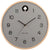 Horloge murale avec cadre rond en bois, cadran gris et culot de coucou sur le dessus
