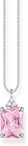 Chaîne en argent sterling 925 avec pendentif en pierre rose dans un cadre carré.