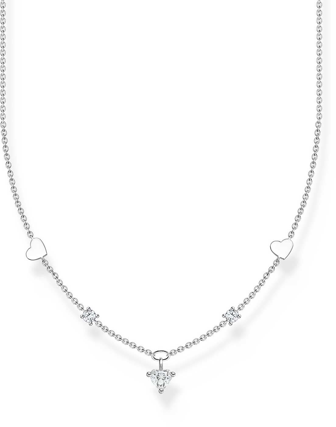 Collier en argent avec chaîne à maillons et pendentif cœur orné de pierres blanches