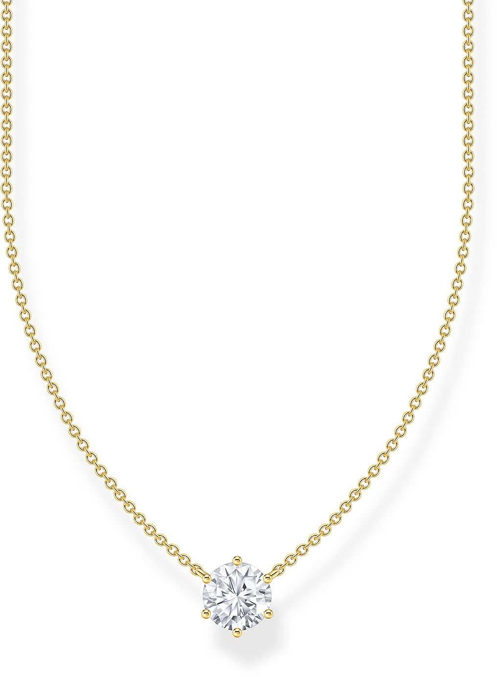 Thomas Sabo Halskette mit goldfarbener Kette und rundem Steinanhänger mit Kristallen