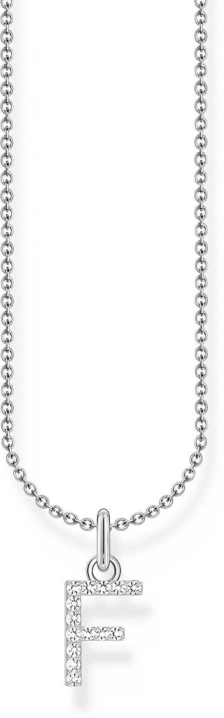 Collier Thomas Sabo avec pendentif, lettre F argentée, chaîne à maillons