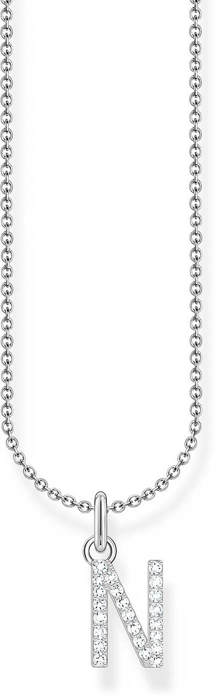 Collier en argent avec pendentif en forme de N et pierres scintillantes