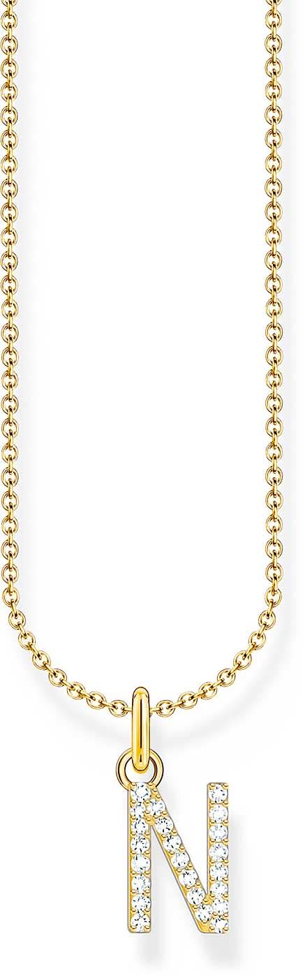 Collier Thomas Sabo avec chaîne dorée et pendentif lettre N serti de pierres