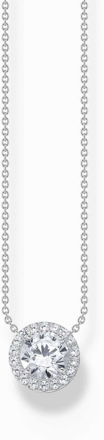Collier en argent avec pendentif halo orné de pierres blanches scintillantes