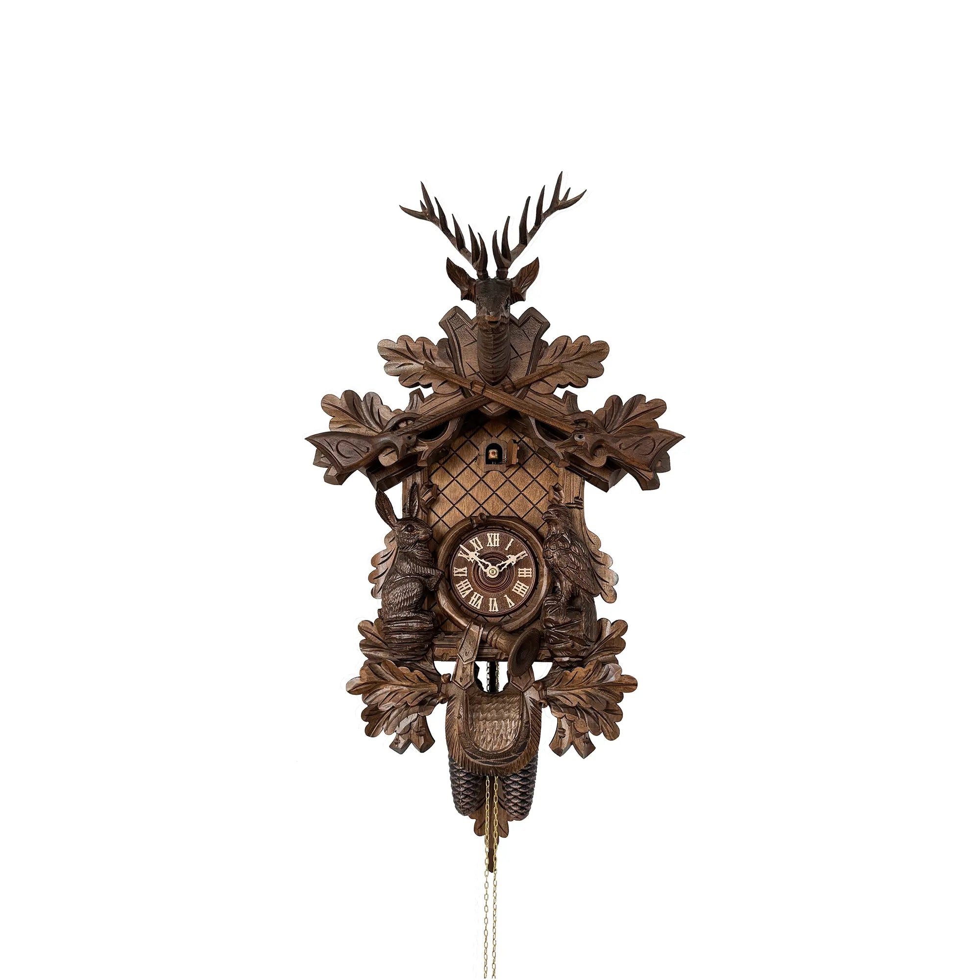 Rombach & Haas Tradition 3550-N Horloge Murale Bois (foncé) • Mouvement Mécanique 8 Jours • Coucou Forêt-Noire Sculpté à la Main