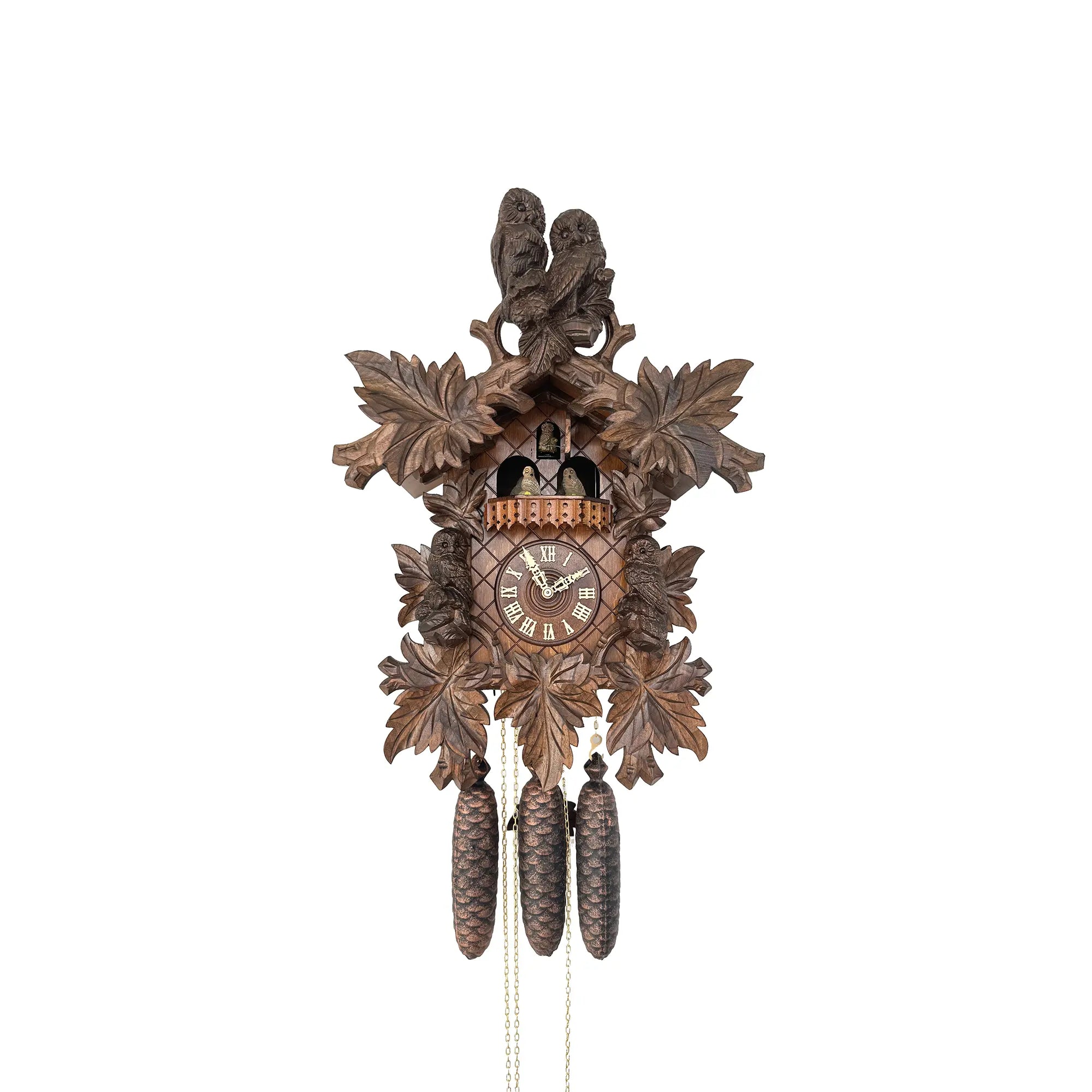 Rombach & Haas TRADITION 4560-N Horloge Murale Bois Foncé • Mouvement Mécanique 8 Jours • Horloge Hibou Sculptée Main