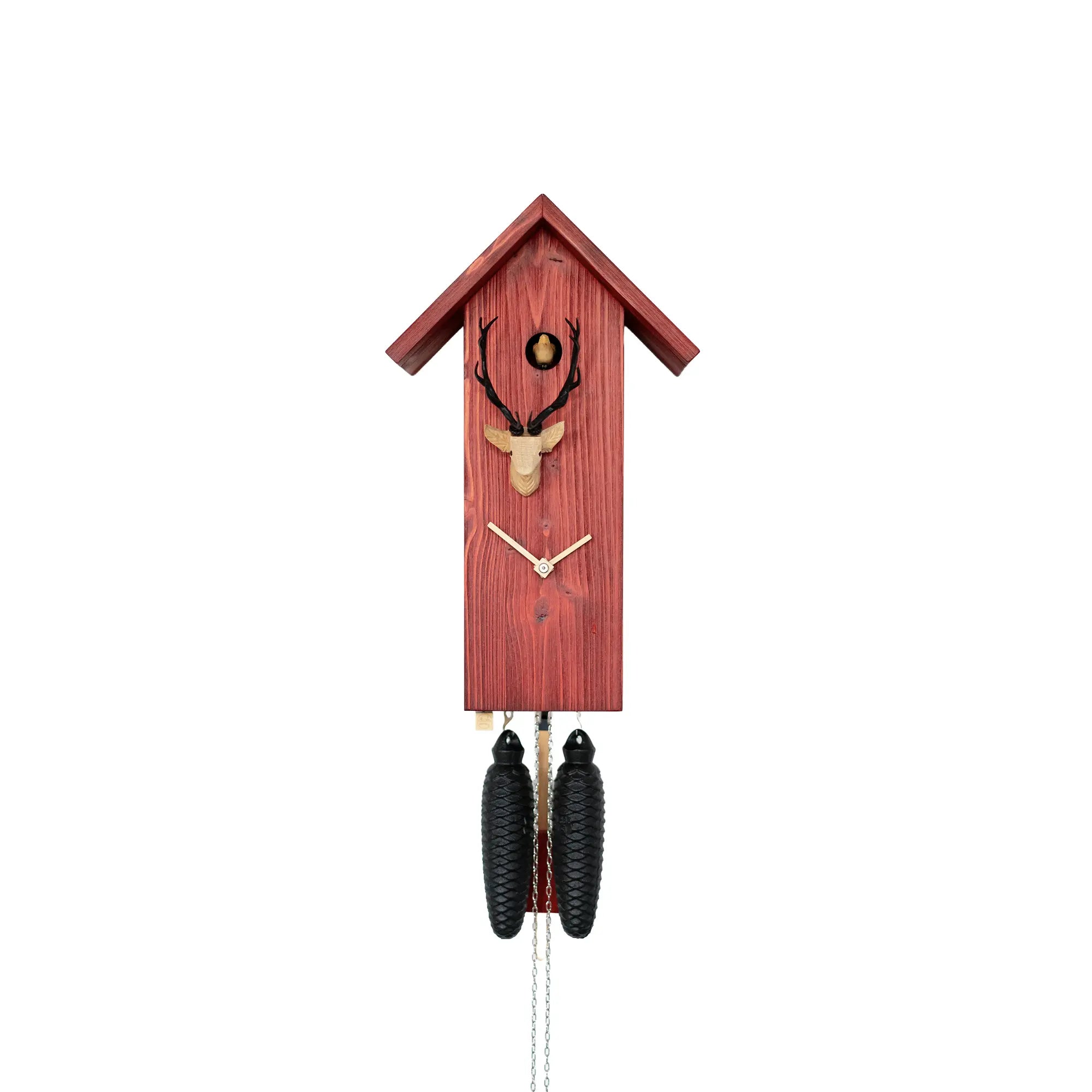 Rombach & Haas Classic SLM3H-3 Horloge Murale Bois Naturel/Rouge • Mouvement Mécanique 8 Jours • Véritable Coucou de la Forêt-Noire