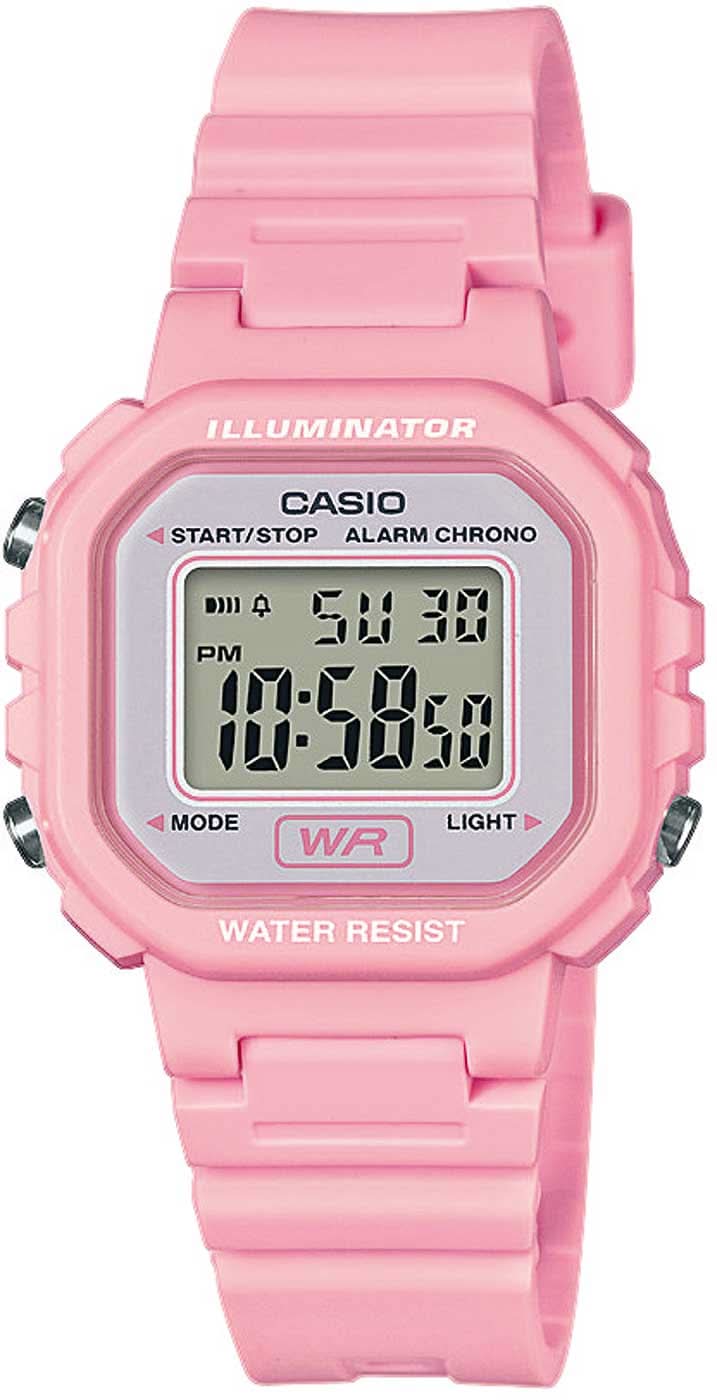 Montre pour femme avec bracelet rond en plastique rose et affichage numérique
