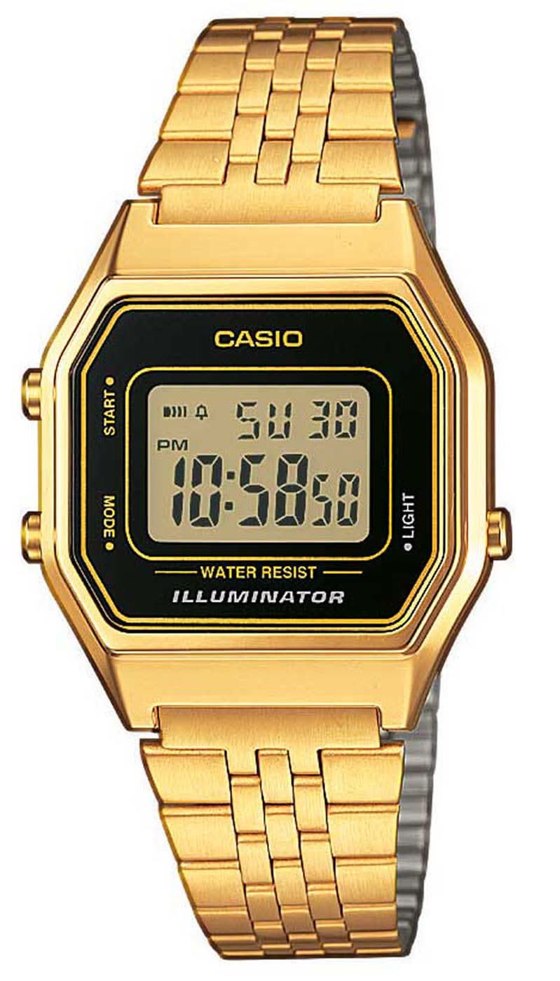 Montre pour femme avec affichage numérique, bracelet en acier inoxydable doré et boîtier carré