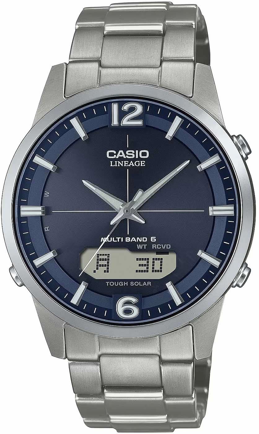 Casio Lineage Montre homme avec cadran bleu et bracelet en métal argenté, boîtier rond