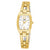 Goldfarbene Damenuhr mit Tonneau-Gehäuse, Metallarmband und weißem Zifferblatt