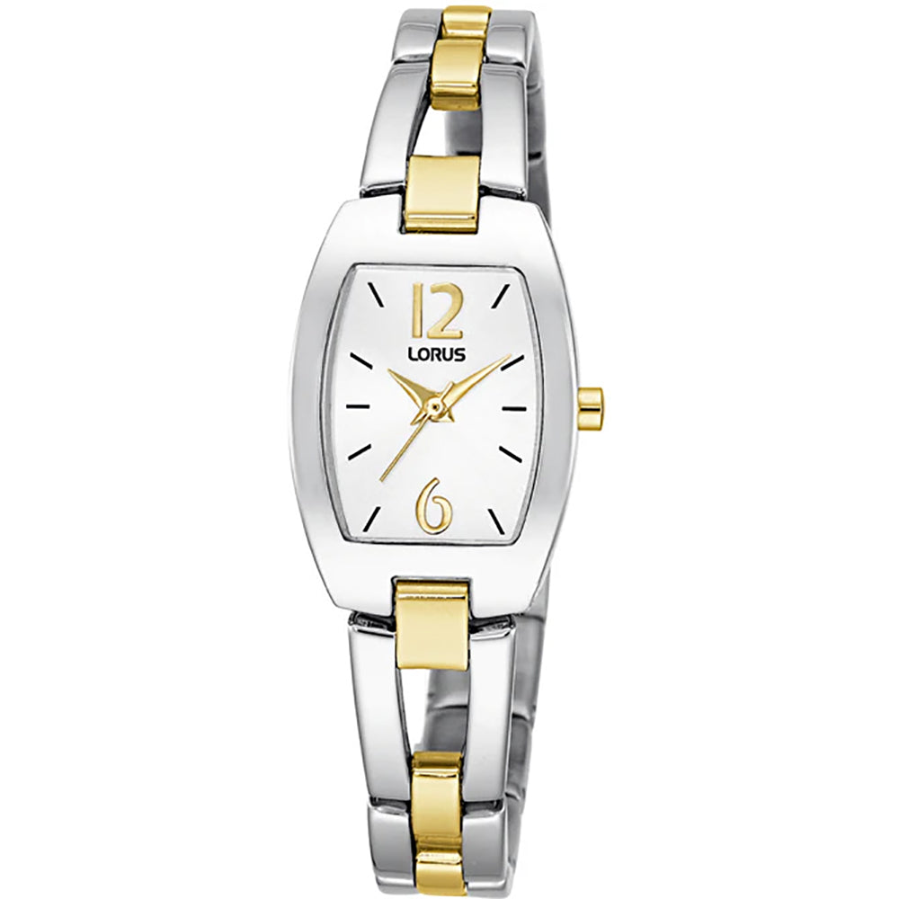 Lorus Damenarmbanduhr bicolor mit weißem Zifferblatt und goldfarbenen Akzenten