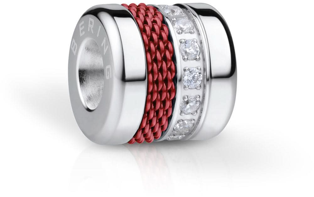 Charm en acier inoxydable avec cordon tressé rouge et anneau orné de strass