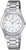 Montre femme argentée avec bracelet en métal, cadran rond, affichage analogique et date