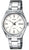 Montre pour femme en argent avec bracelet en acier inoxydable, cadran blanc, affichage analogique et guichet date.
