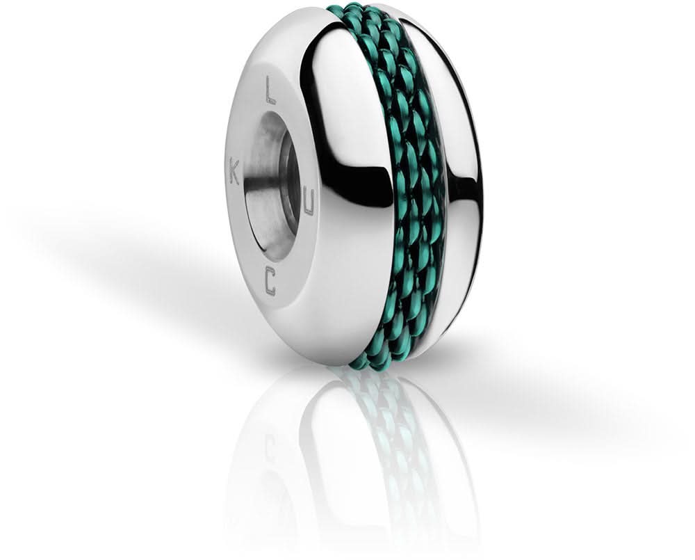 Charm en acier inoxydable avec trou rond et cordon tressé vert turquoise