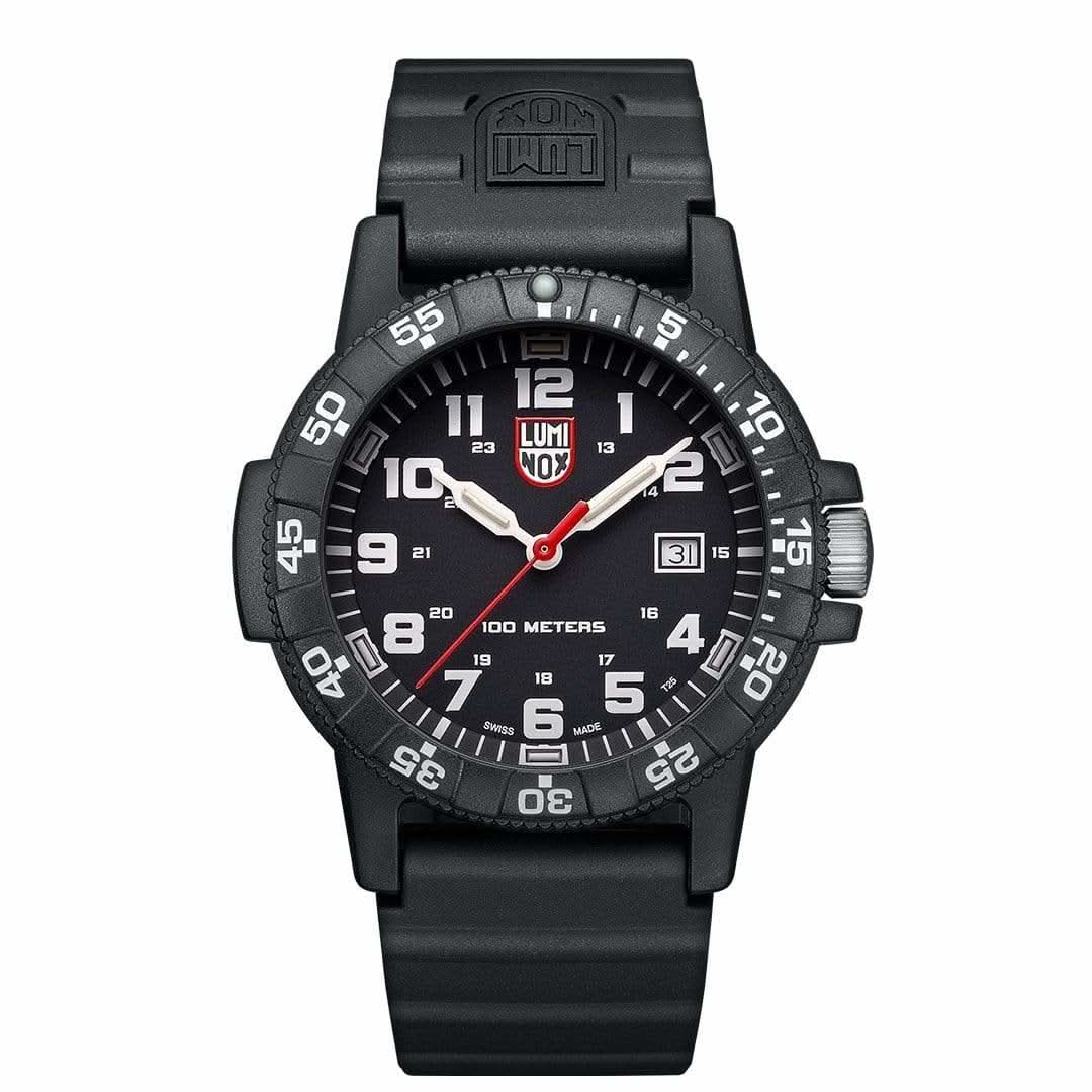 Bracelet de montre pour homme avec cadran noir, aiguille des secondes rouge et guichet date