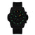 Montre homme avec boîtier noir en carbone et cadran chronographe, LED vertes
